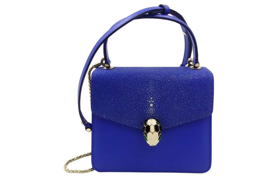 BVLGARI Serpenti Forever Series Cow Leather Trunk Bag Handbag Women's Electric Blue & Green