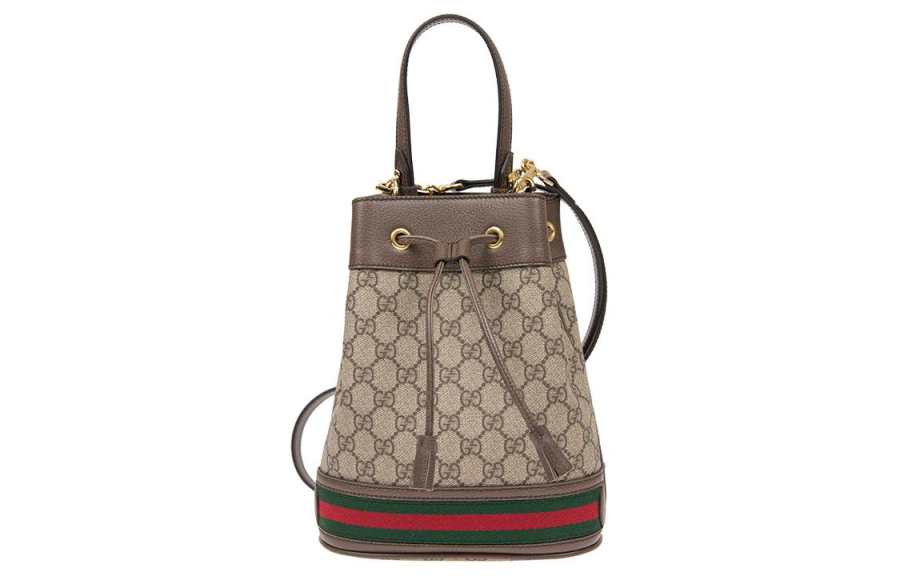 GUCCI Ophidia Canvas With Leather Drawstring Bucket Bag, Crossbody Bag, Handbag, Shoulder Bag Small Women's Ebony/Brown
