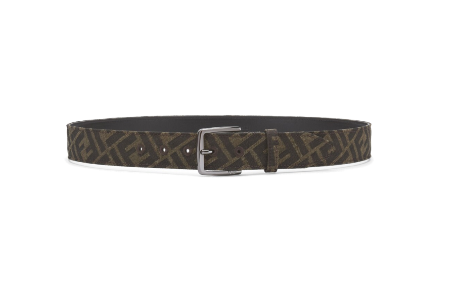FENDI Cotton, Resin Leather Belts Men's Brown Width 3.5cm