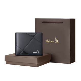 AUGTARLION Cow Leather Card Holder Wallet Men's Black