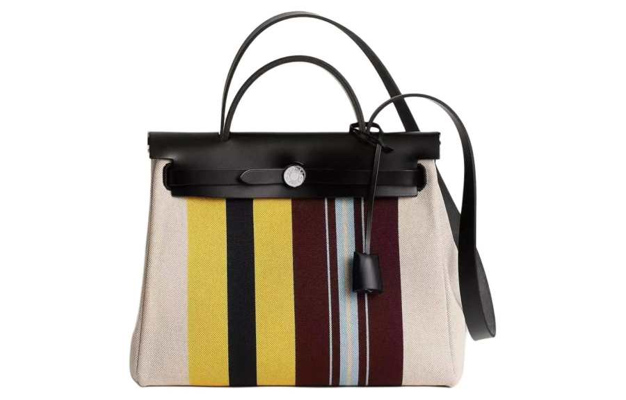 HERMES Herbag Zip H Plume Canvas And Hunter Leather Finish Shoulder Bag, Crossbody Bag, Handbag 31 Unisex