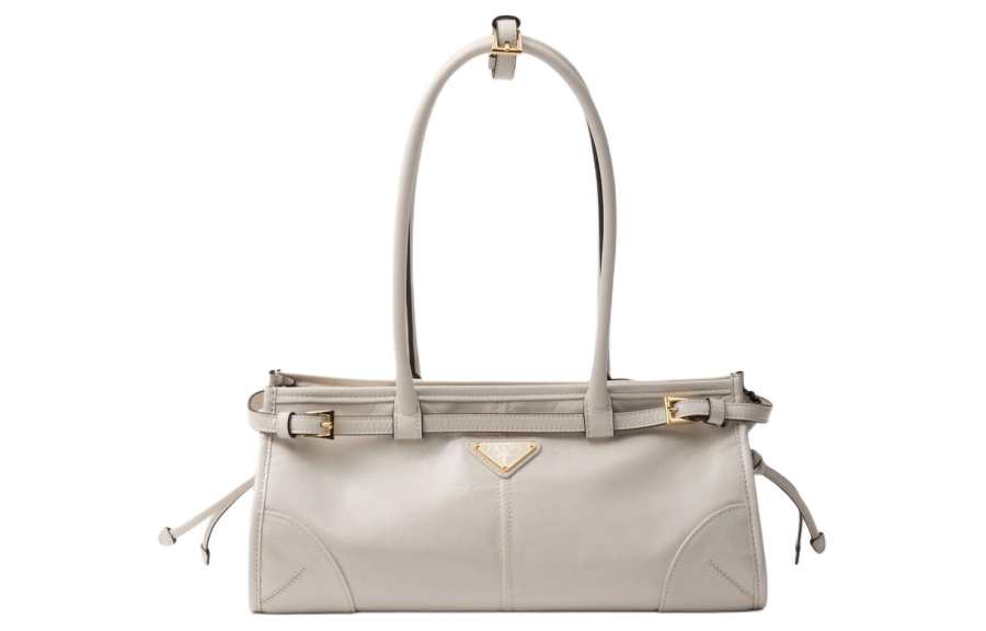 PRADA PRADA Bonnie Leather Long Handle Bag, One Shoulder Handbag Medium Women's White
