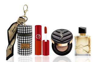 GIORGIO ARMANI ARMANI Makeup Sample Set Red Tube Liquid Lipstick 400+Black Leather Air Cushion Natural 1.5ml+5g+7.5ml