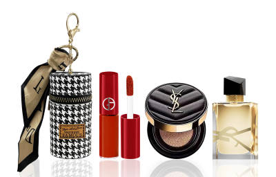 GIORGIO ARMANI ARMANI Makeup Sample Set Red Tube Liquid Lipstick 400+Black Leather Air Cushion Natural 1.5ml+5g+7.5ml