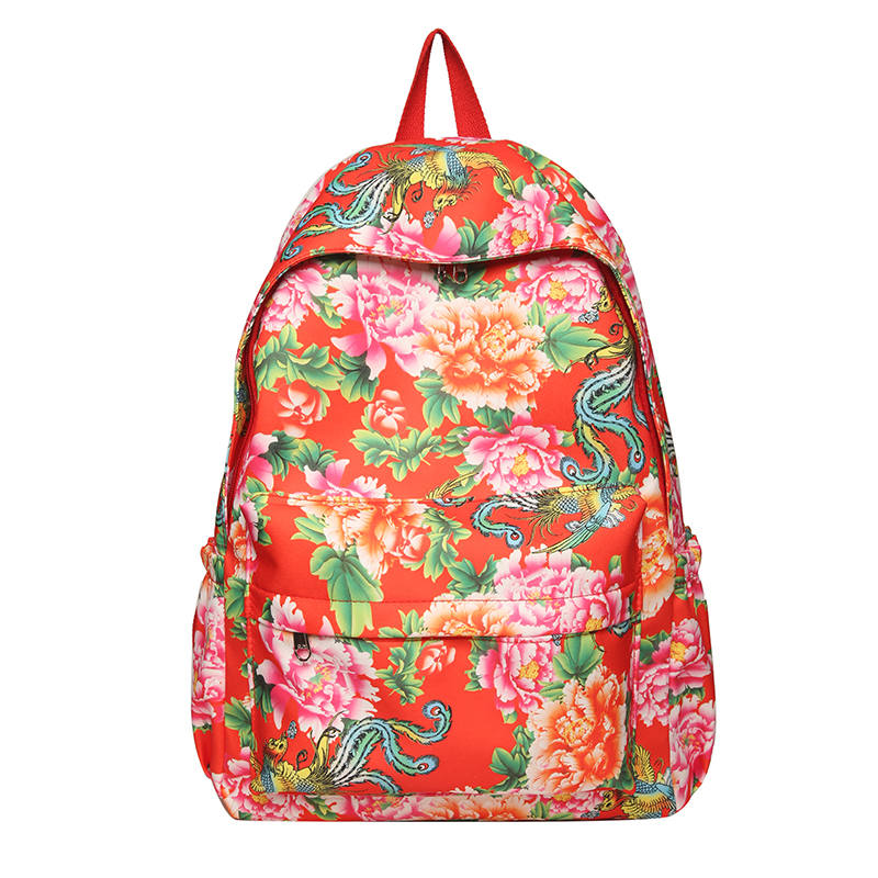 DELIXIONG Nylon Backpack Regular Women's Red/Green/Black