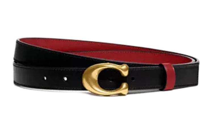 COACH COACH Calfskin Leather Belts Women's Black/Red Width 2.5cm