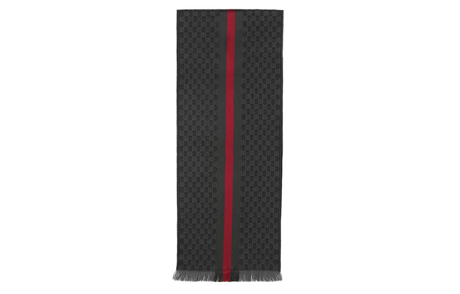 GUCCI GG Wool Knit Scarves Unisex Gray Black