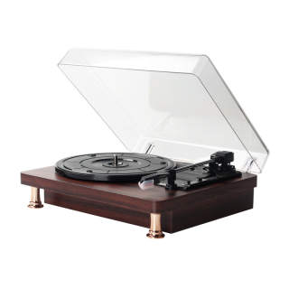 IDEAMAN Speakers Bluetooth Connection Vintage Vinyl Record Player, Ruby Needle, Compatible With Multiple Size Vinyl