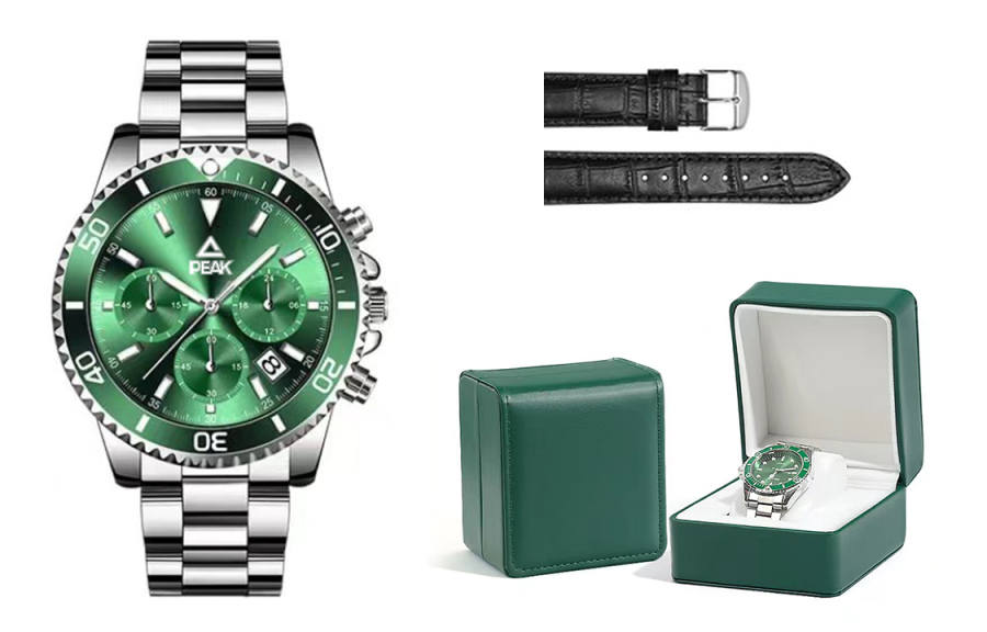 PEAK Quartz Movement Stainless Steel Strap Watch Men's Watches Green Dial