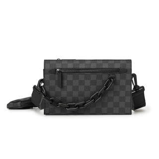 Slazenger PVC Crossbody Bag Regular Unisex Black Gray Plaid