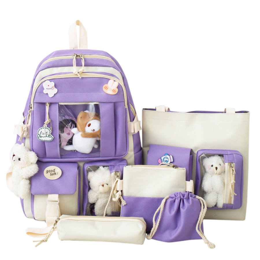 DELIXIONG Canvas Backpack Regular Women's Blue/Purple/Pink/Green/Black
