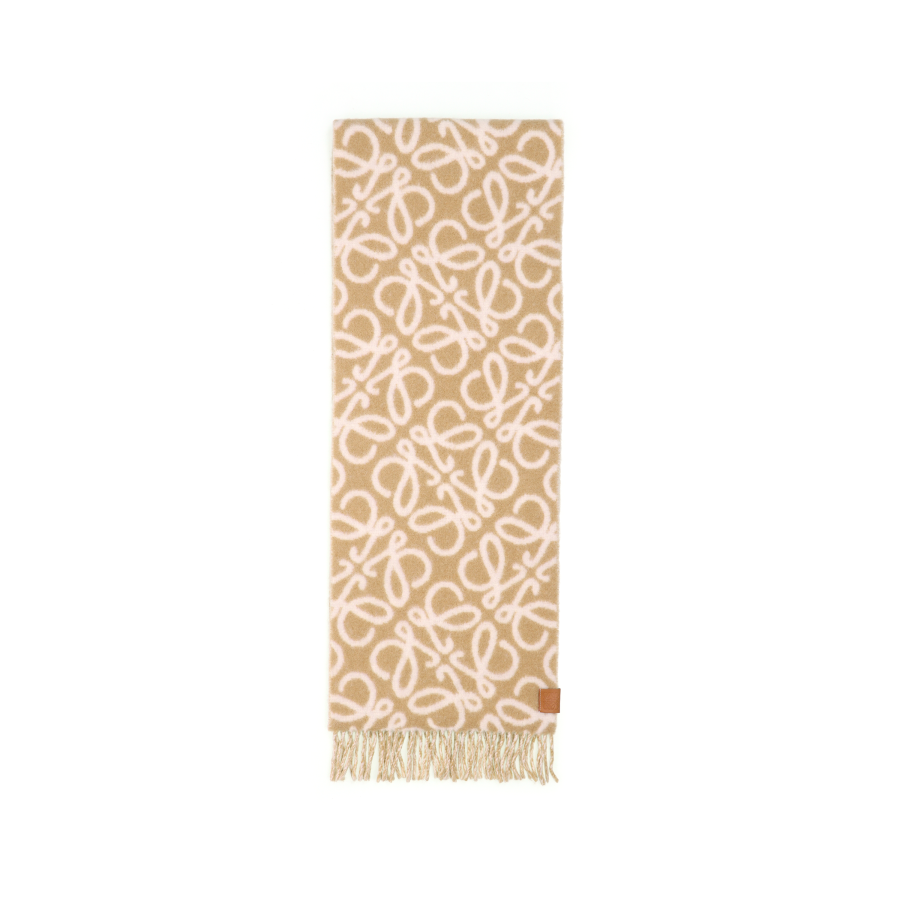 LOEWE Wool Alpaca Calfskin Knit Scarves Women's Light Umber