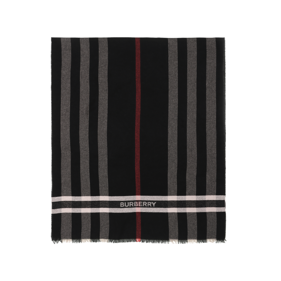 Burberry Mulberry Silk Sheep Wool Knit Scarves Unisex Black