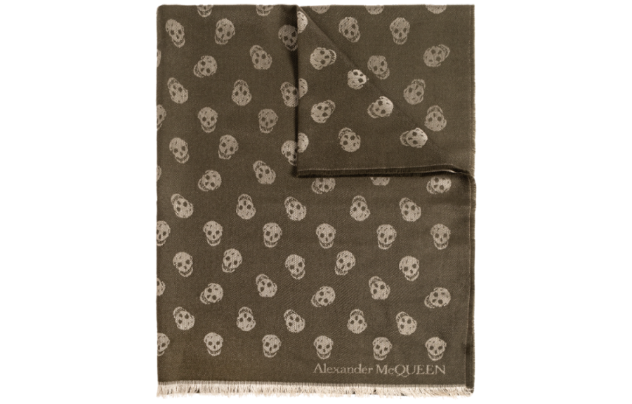 Alexander McQueen Skull-Jacquard Frayed Edge Scarf