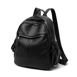VANDEE Microfiber With Cow Leather Backpack Medium Women's Black