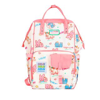 LOLA DESIGN Polyester Pouch Backpack Women's Printed Pink White/Print Yellow