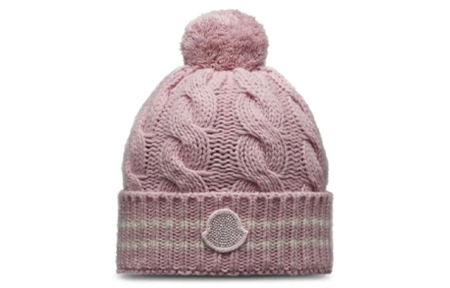 Moncler Wool, Twist Knitted Fabric, Yarn Pom Pom Beanies Kids' Pink