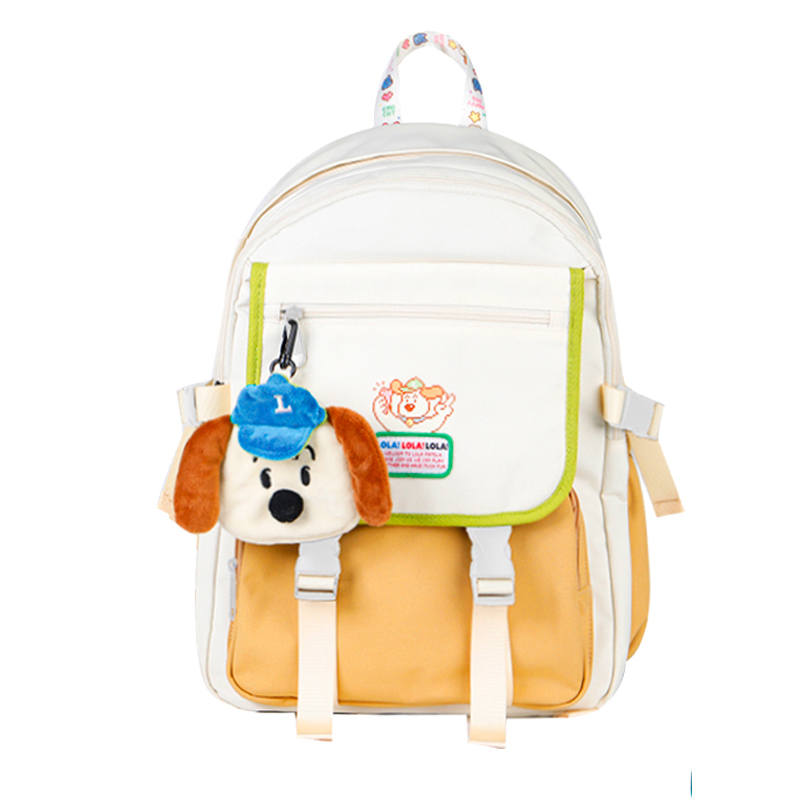 LOLA DESIGN Polyester Backpack Women's Milk White/Print Handle Puppy/Print Handle Pink Bunny