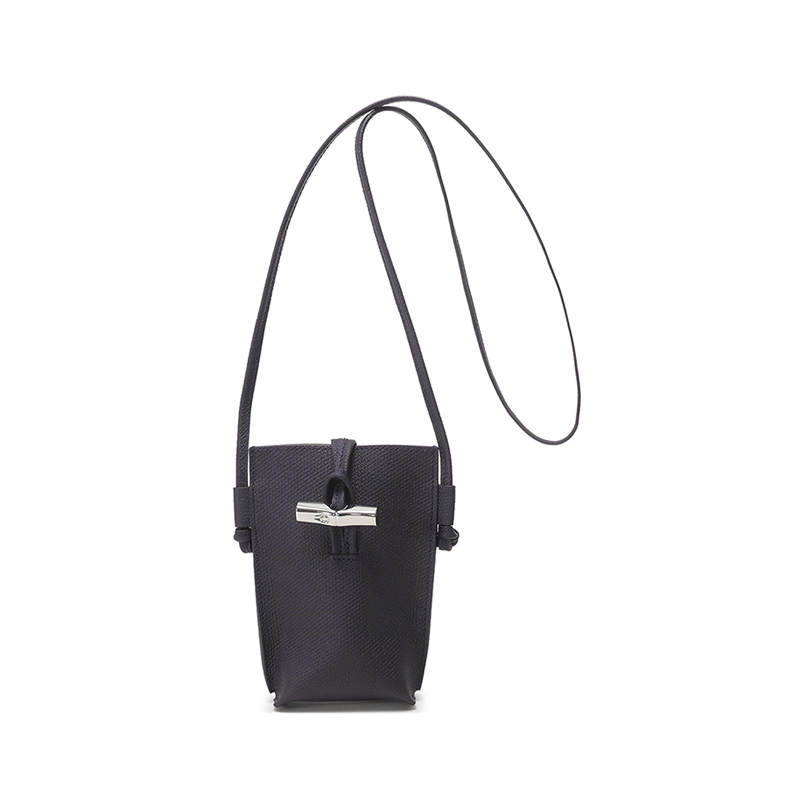 LONGCHAMP Le Roseau Neck Pouch Cow Leather Card Holder Crossbody Bag, Shoulder Bag Women's Berry Purple