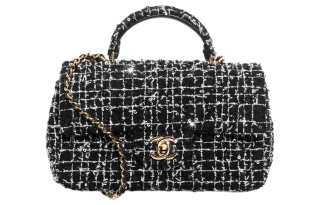 CHANEL Classic Flap CF Cotton Twill Soft Woolen Handbag, Shoulder Bag, Crossbody Bag Mini Women's Black & White