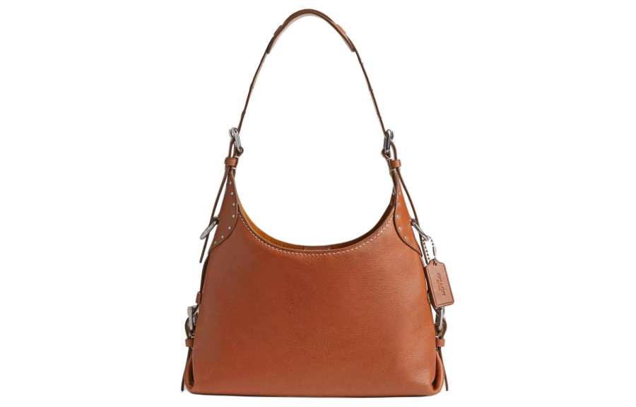 COACH Cargo Grain Leather Handbag, Shoulder Bag Large Women's Silver & Polished Amber