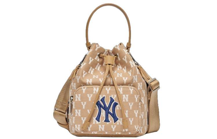 MLB Monogram Collection Polyester Bucket Bag, One Shoulder Handbag, Crossbody Bag Regular Unisex Khaki