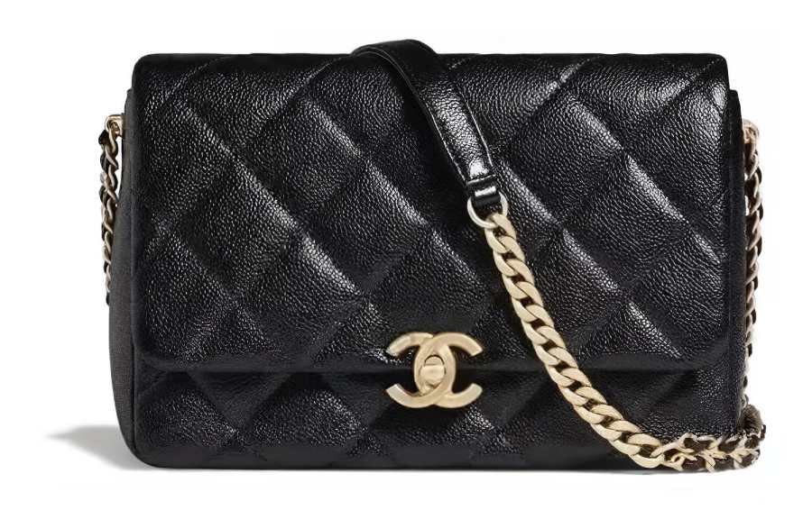 CHANEL Grain Embossed Cow Leather Flap Bag, Crossbody Bag, Shoulder Bag Women's Black