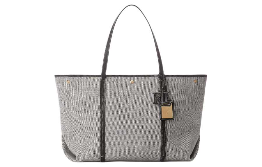 LAUREN RALPH LAUREN Canvas With Leather Tote Bag, Shopping Bag, Handbag, Shoulder Bag Women's Natural & Black