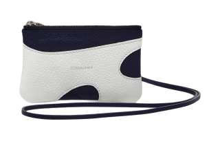 FERRAGAMO Hammered Calfskin Clutch Card Holder Men's Optical White & Midnight Blue