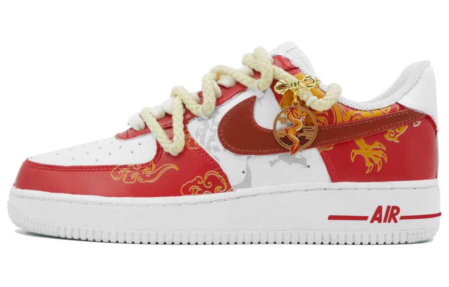 Nike Nike Air Force 1 Abrasion Resistant Breathable Low top Skateboard Shoes Unisex White Red