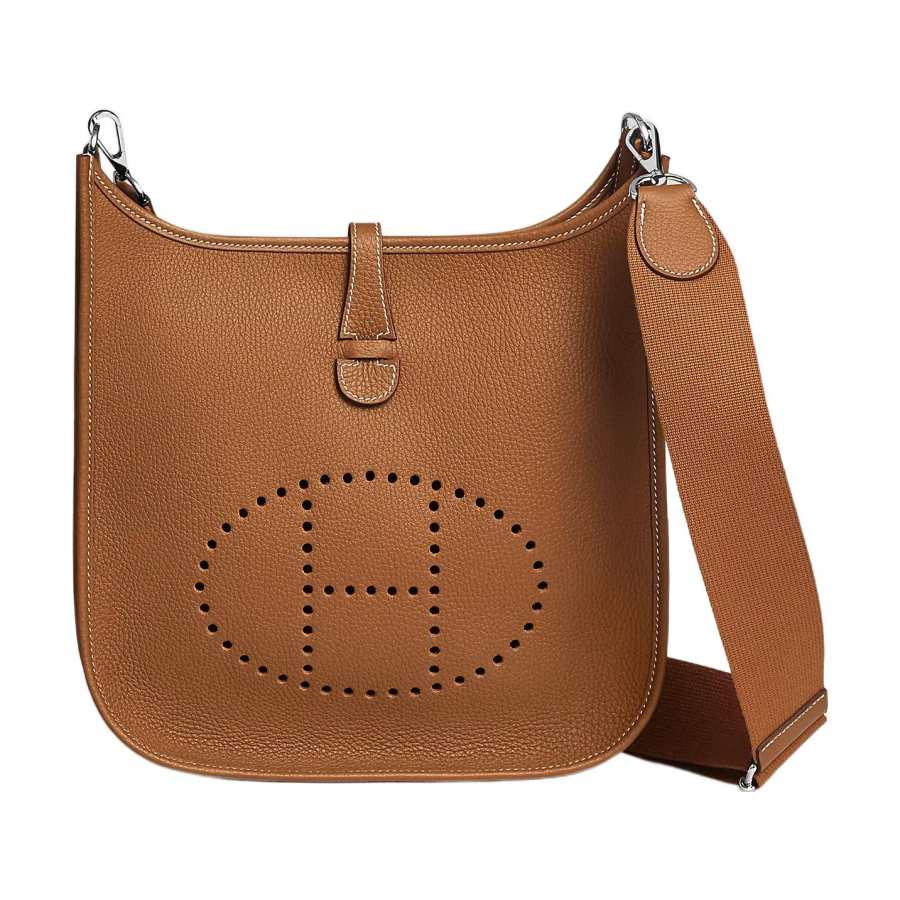 HERMES Evelyne Clemence Calfskin Crossbody Bag, Shoulder Bag 29 Women's 37 Gold Brown