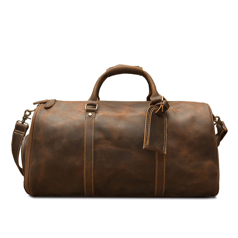 Simple & Nature Cow Leather Portable Crossbody Bag, Travel Bag Medium Men's Dark Brown
