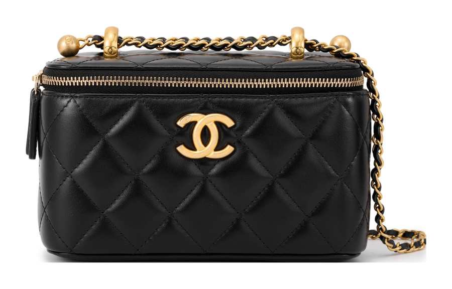 CHANEL Cow Leather Material Gold Metal Makeup Bag, Crossbody Bag, Shoulder Bag Women's Black