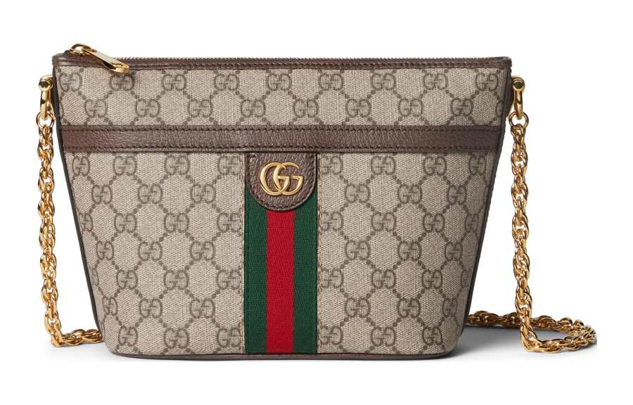 GUCCI Ophidia Canvas With Leather Crossbody Bag, Shoulder Bag Mini Women's Beige & Ebony