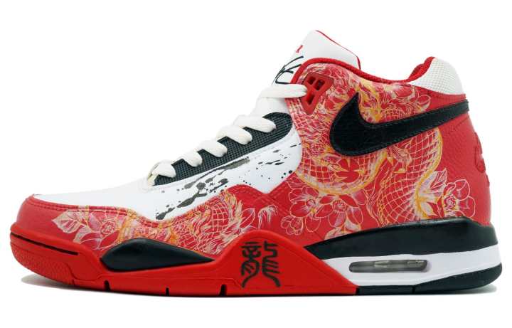 Nike Nike Flight Legacy Myriad Flowers Entangled, Flowing Dragon In The Stream Mid top Vintage Basketball Shoes Unisex