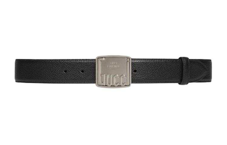 GUCCI GUCCI Leather Plated Palladium Leather Belts Men's Black Width 3.5cm