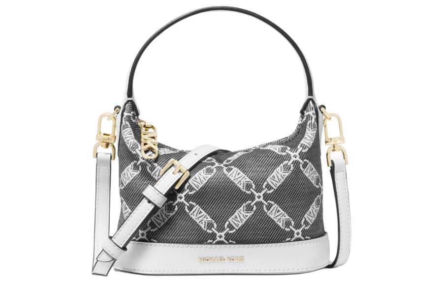 MICHAEL KORS Fabric With Split Cow Leather Handbag, Shoulder Bag, Crossbody Bag Small Women's Black & White
