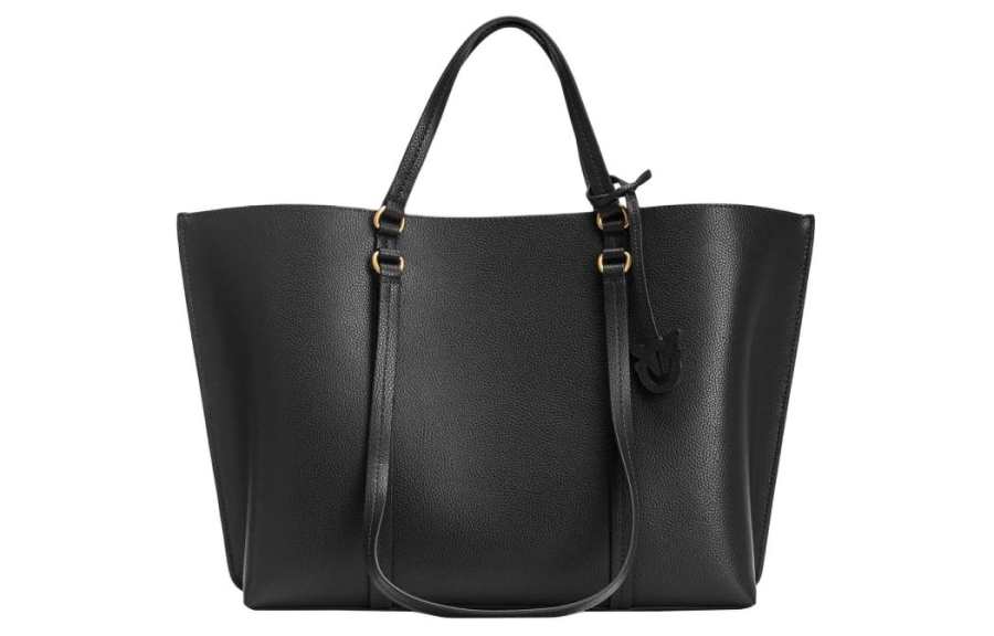 PINKO Cow Leather Tote Bag, Shopping Bag, One Shoulder Handbag Large Women's Black