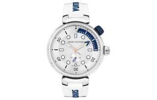 LOUIS VUITTON TAMBOUR Wrist Watches Quartz Movement Rubber Strap 39.5mm White Dial Unisex ['100', 301050]m Waterproof