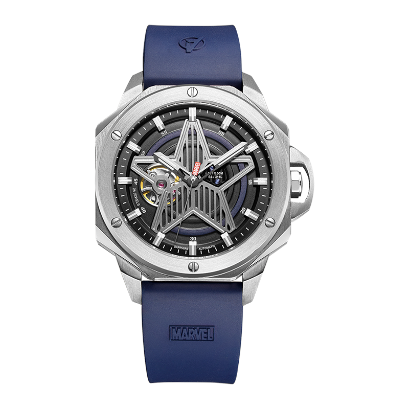 MARVEL MARVEL Hero Collection Automatic Mechanical Movement Rubber Band Strap Watch Men's Watches Black Dial