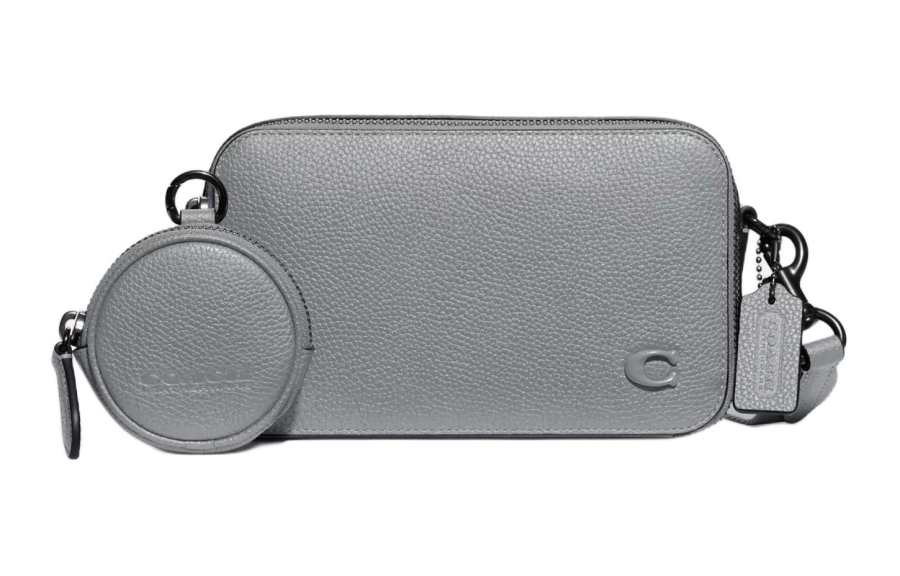 COACH Charter Polished Pebbled Leather Crossbody Bags Small Men's Gray Blue