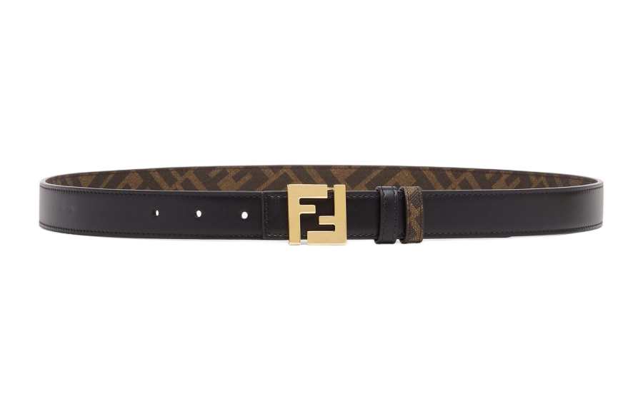 FENDI Polyester PU Polyurethane Cotton Calfskin Leather Belts Men's Black Width 2.5cm