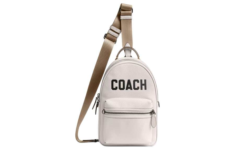 COACH Charter Soft Polished Pebbled Leather Shoulder Bag, Crossbody Bag Small Men's Chalk White