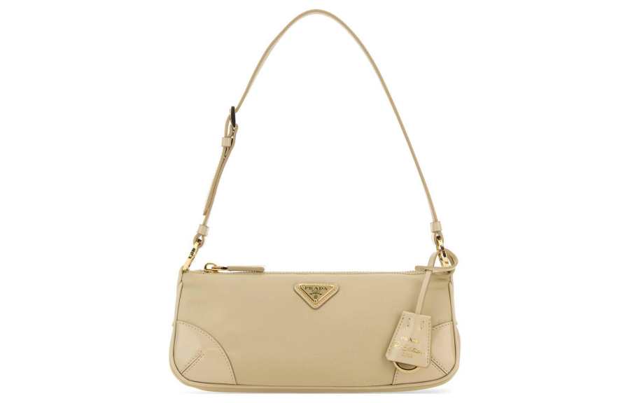 PRADA Re Nylon Recycled Nylon With Shinny Leather Handbag, Shoulder Bag Women's Sand