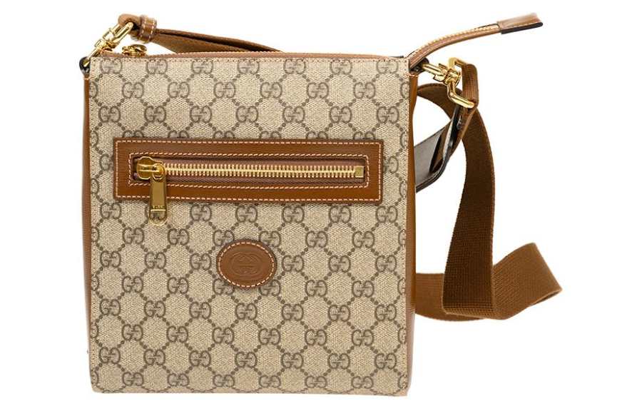GUCCI Canvas With Leather Messenger Bag, Shoulder Bag, Crossbody Bag Men's