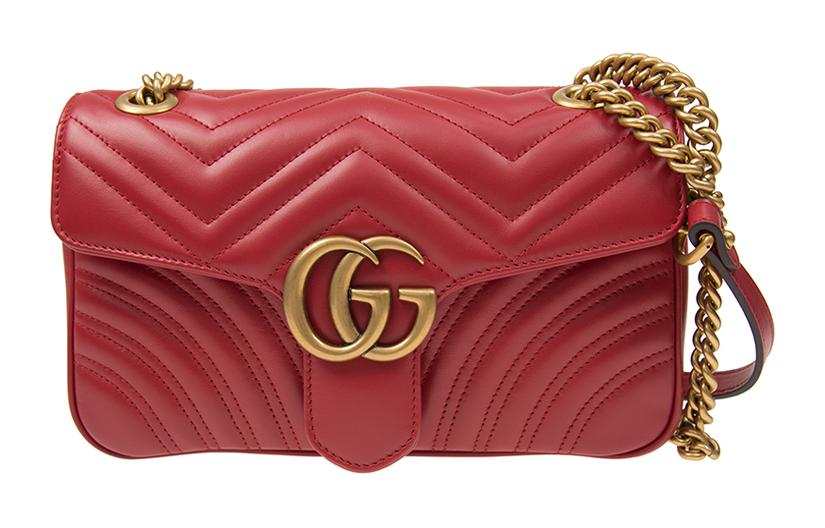 GUCCI GG Marmont Leather Crossbody Bag, Shoulder Bag Women's Red Lotus Flower