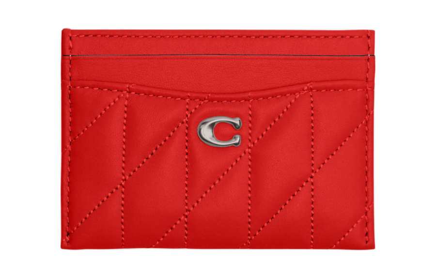 COACH Pillow Sheepskin Card Holder Women's Sports Red