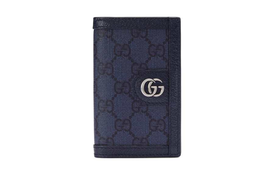 GUCCI Ophidia Canvas With Leather Card Holder Men's Blue & Dark Blue