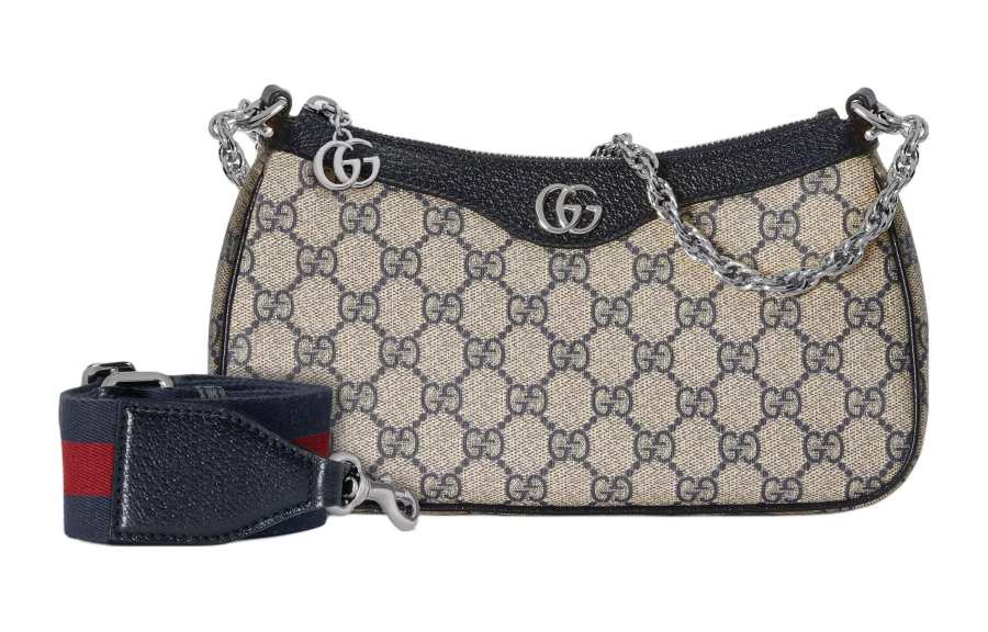 GUCCI Ophidia Canvas With Leather Shoulder Bag, Handbag Small Women's Beige & Blue