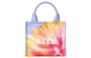 MSGM Cotton Tote Bag, Shopping Bag, Handbag Mini Women's Light Purple & Multicolor